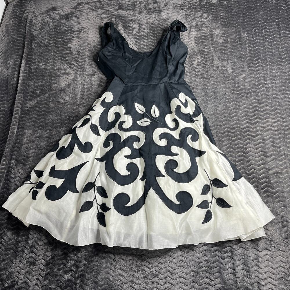 Jasper Conran Size 8 Black Ivory Applique Occasion Dress Fitted (no belt)